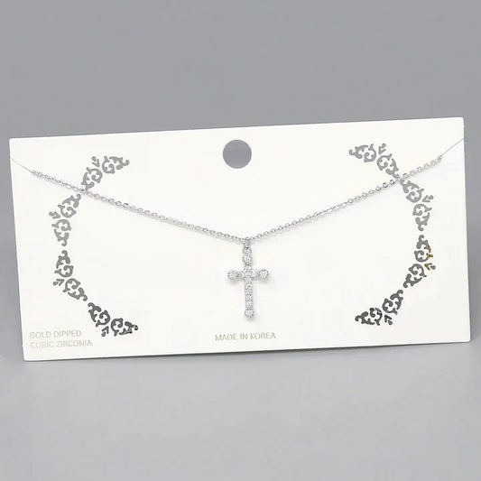 Cross CZ Pave Pendant Short Chain Necklace