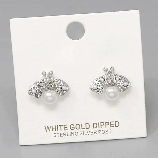 Bee Pearl Embellished Stud Earrings