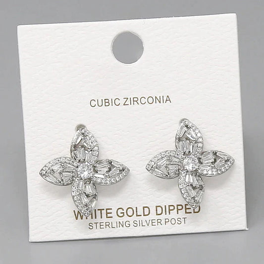 Flower CZ Pave Stud Earrings