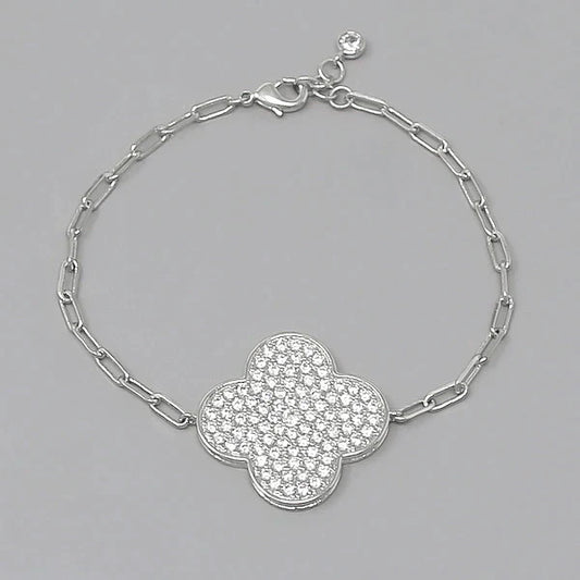 CZ Pave Quatrefoil Charm Gold Dipped Bracelet