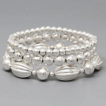 Metal Ball Beaded Stretch Bracelet Set