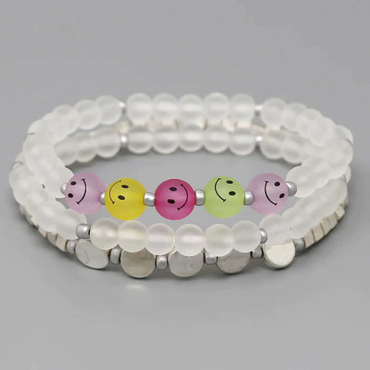 Smiley Face Beaded Stretch Bracelet Set