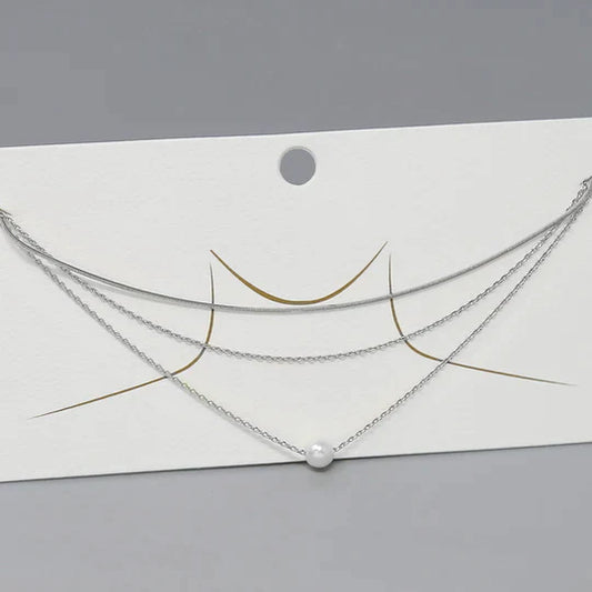 Sliding Pearl Pendant Gold Dipped Chain Necklace Set