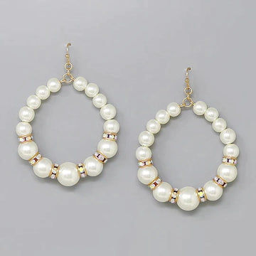 Pearl Beaded Hoop Dangle Earrings