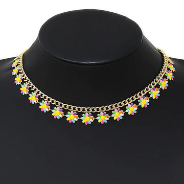 Enamel Flower Short Layered Necklace Set