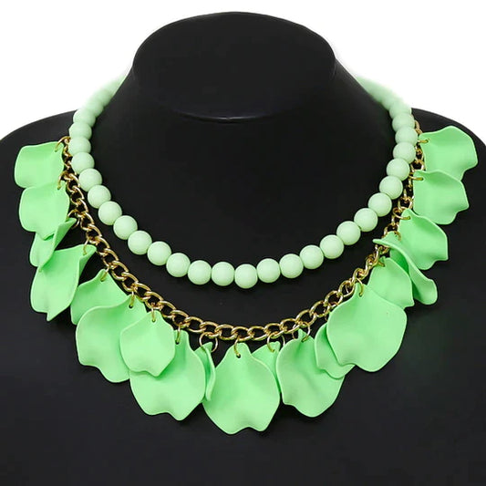 Floral Petal Fringe Layered Short Necklace