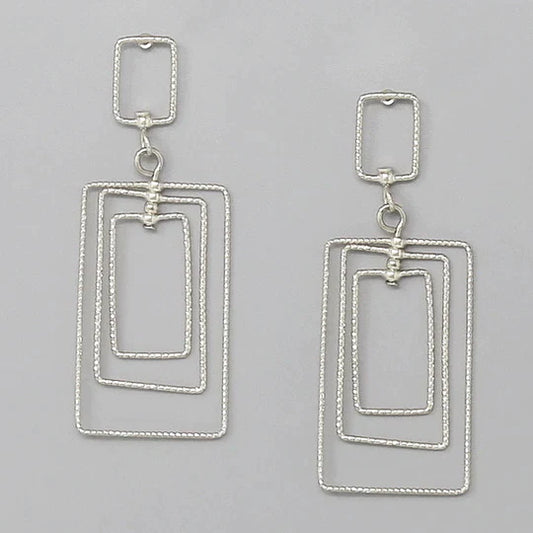 Triple Rectangular Hoop Dangle Earrings