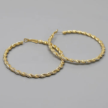 Large Glass Stone Embellished Rope Hoop Earrings