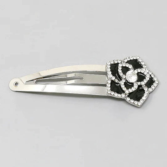 Flower Glass Stone Pave Snap Clip