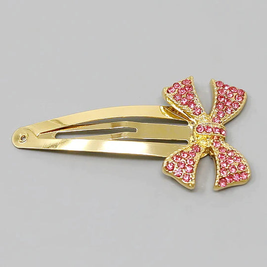 Bow Glass Stone Pave Snap Clip