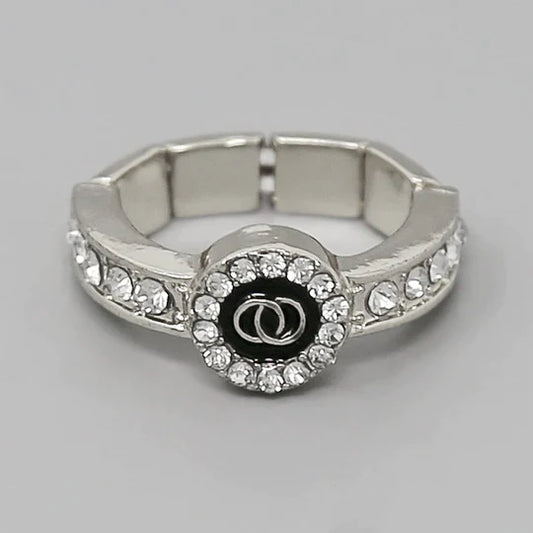 Glass Stone Pave Double Circle Detail Stretch Ring